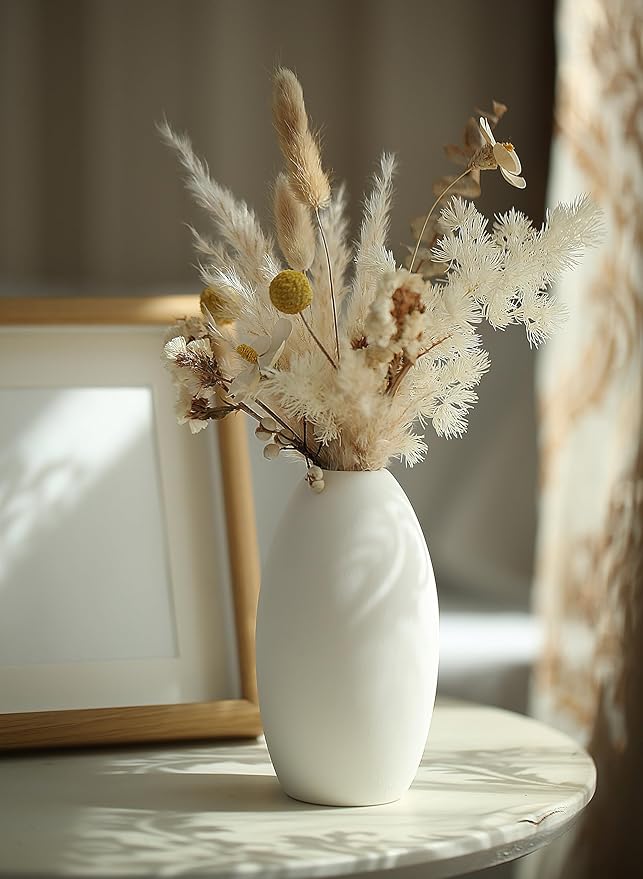 Set of 12 White Ceramic Vase for Pampas Grass Flowers, Japandi Small Vases in Bulk for Wedding Centerpieces, Shelf and Table Decorations, Living Room and Bedroom Decor, DIY Gift