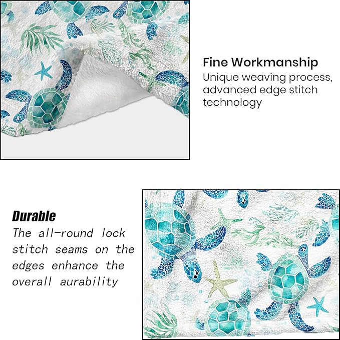 Sea Turtle Blanket - Cute Blue and Green Hues Fleece Throw,Gifts for Kids Girls Boys, Soft & Warm,Lightweight, for Modern Ocean Beach Decor, Marine Life Lovers, and Room Home Accents 40x50in