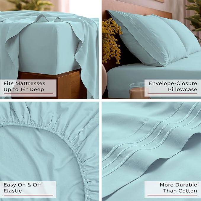 Mellanni Full Sheets Set - 4 PC Iconic Collection Bedding - Hotel Luxury, Extra Soft, Cooling Bed Sheets - Wrinkle, Fade, Stain Resistant (Full, Aqua)