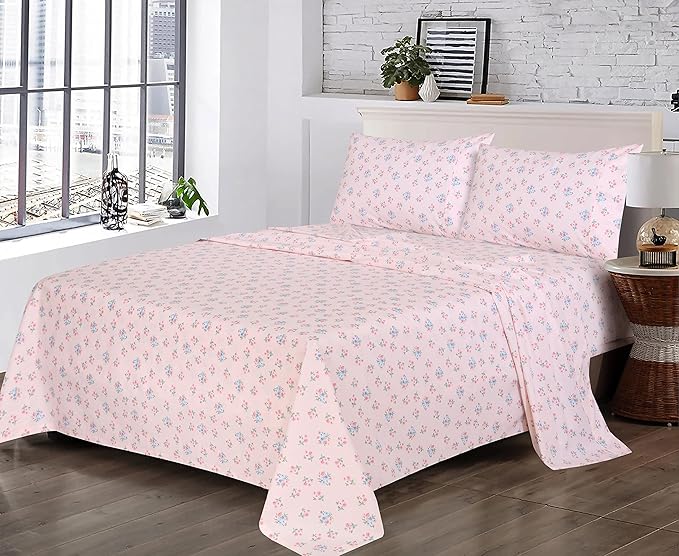 RUVANTI 100% Cotton Full Size Bed Sheets, 4 Pieces, Soft & Breathable Percale Weave Bedding, Deep Pocket 16", Hotel Standard, Crisp Cool Feel, Durable, Perfect Sheet Set Floral, Spring On