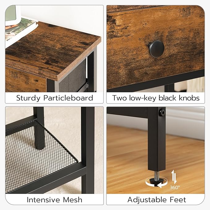 HOOBRO 29.5" Narrow Console Table with 2 Fabric Drawers, Sofa Table, Small Entryway Table with 3-Tier Storage Shelves, Behind Couch Table, for Living Room, Hallway, Rustic Brown and Black BF72XG01