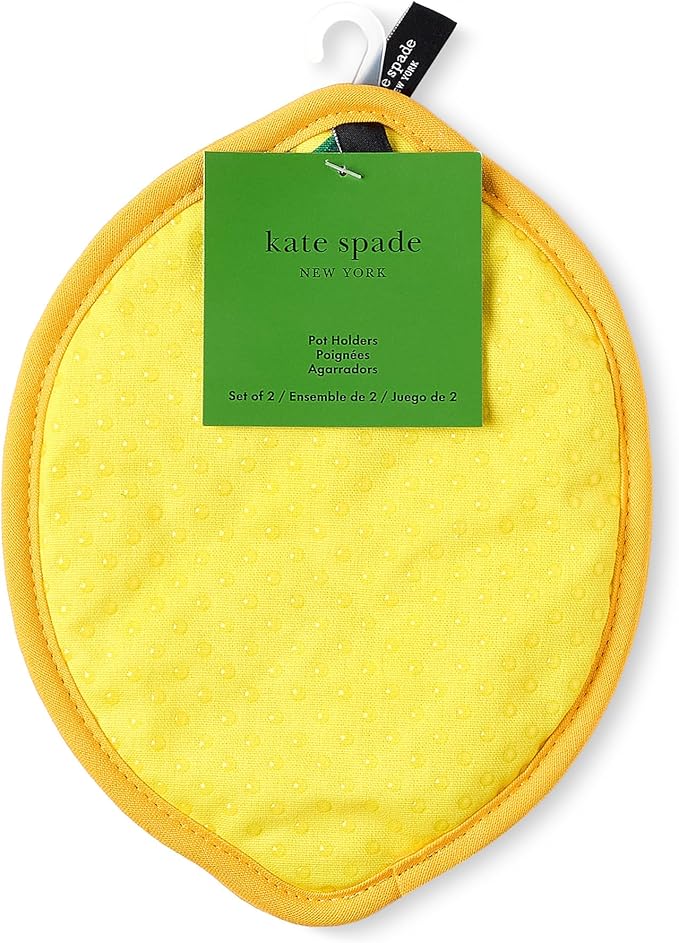 kate spade new york Lemon Party and Spring Gingham Pot Holder 2-Pack Set, Heat Resistant, 100% Cotton, Navy Blue/Yellow, 7"x10"