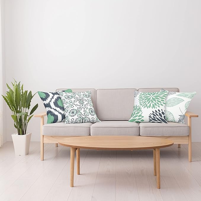 Ambesonne Vintage Throw Pillow Cushion Case Pack of 4, Bohemian Ornamental Leaves Dahlia Pattern Geometric Art Curlicue Motif, Modern Accent Double-Sided Digital Printing, 24", Dark Blue and Sea Green