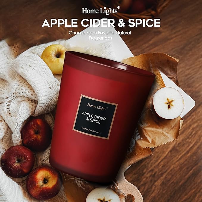 HomeLights Highly Scented Candles, Big 33.3 oz for Home, Natural Soy Aromatherapy Candles, Smokeless Long Lasting 130h with 3 Cotton Wicks, Candles Gifts for Women & Men - Apple Cider & Spice