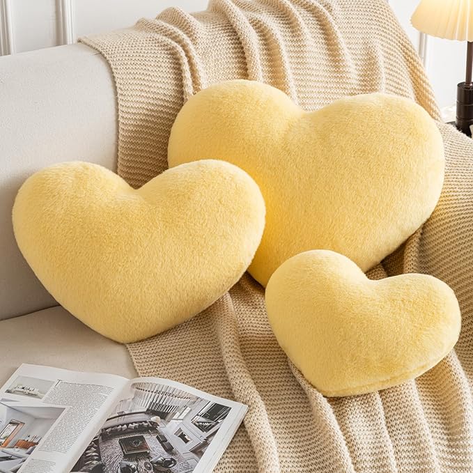 Xiashrk Heart Pillow, Heart Shaped Pillow for Bed Couch, Soft Decorative Heart Throw Pillow, Cute Decorate Pillows, Heart Pillows for Bedroom Living Room (Yellow, Medium 15.7"x11.8")