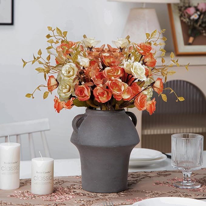 7 Inch Ceramic Vases with Handle, Rustic Vase forFlower, Vintage Terracotta Vases Home Decor, Christmas Decorative Farmhouse Vase for Home Decor, Living Room, Shelf Decor, Farmhouse, Table, Lyeec