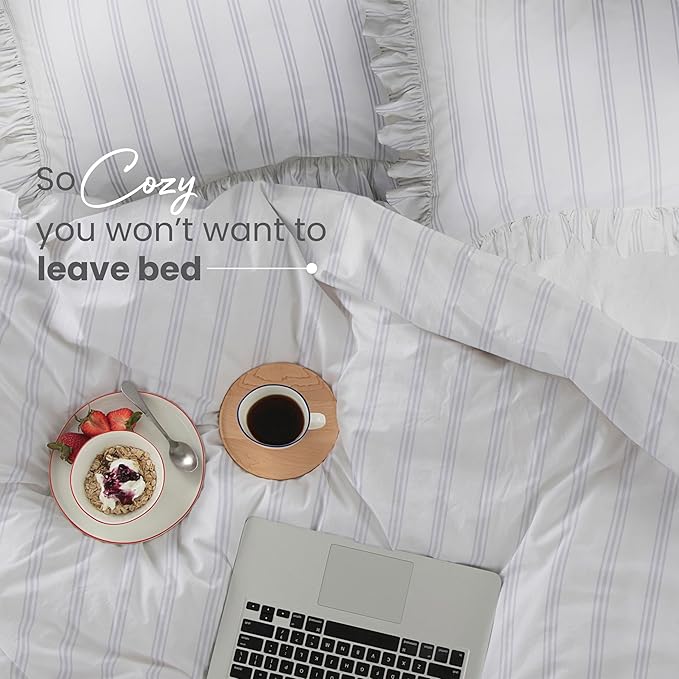 EcoPure Martex Comfort Wash 3-Piece Print Full/Queen Comforter Set – 100% Organic Cotton - All-Season - Breathable & Lightweight – Easy Care - Brooke