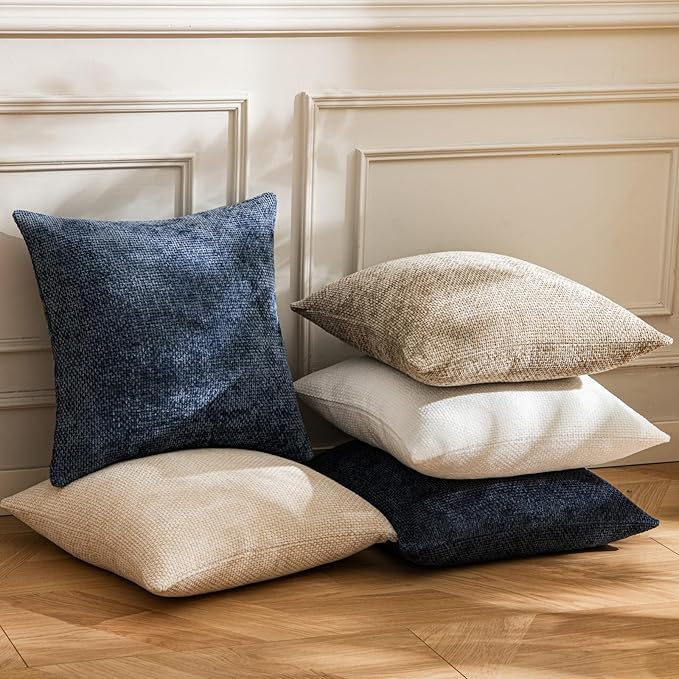 a moment Dark Blue Chenille Throw Pillow Covers 16x16 Inch Pack of 2 Modern Decorative Throw Pillow Covers Farmhouse Cross Covers Home Decor for Sofa Bedroom Living Room