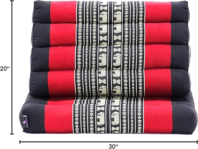 Leewadee 1-Fold Mat with Triangle Cushion – Comfortable TV Pillow, Foldable Mattress with Cushion Made of Kapok, 30 x 20 inches, Black Red