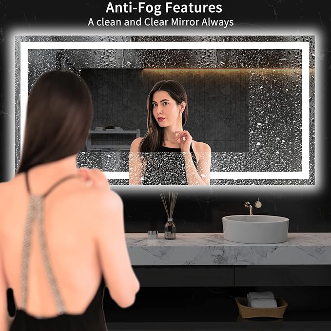 LOAAO 72X36 LED Bathroom Mirror with Lights, Anti-Fog, Dimmable, Backlit + Front Lit, Lighted Bathroom Vanity Mirror for Wall, Memory Function, Tempered Glass, ETL Listed