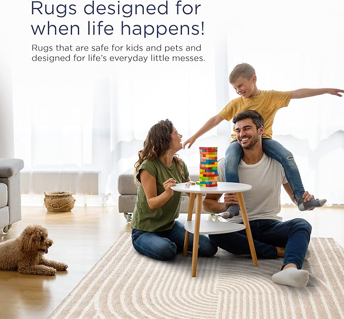 Abani Area Rug for Living Room -Nuevo 8' x 10' Beige Arch Pattern Area Rug, Soft and Durable Living Room Rug, Stain and Fade Resistant, Chic Modern Design, Pet & Kid Friendly