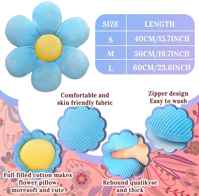 Sratte 3 Pcs Flower Pillows Flower Shaped Throw Pillow Cute Daisy Pillow Seating Cushions for Adults Home Bedroom Sofa Chair Couch Decor(Multicolored,23.62")