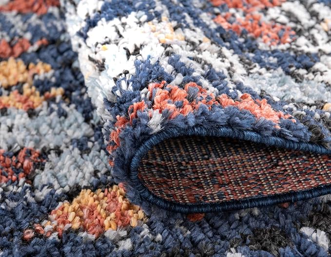 Rugs.com Morocco Collection Rug – 10 Ft Runner Navy Blue High-Pile Rug Perfect for Hallways, Entryways