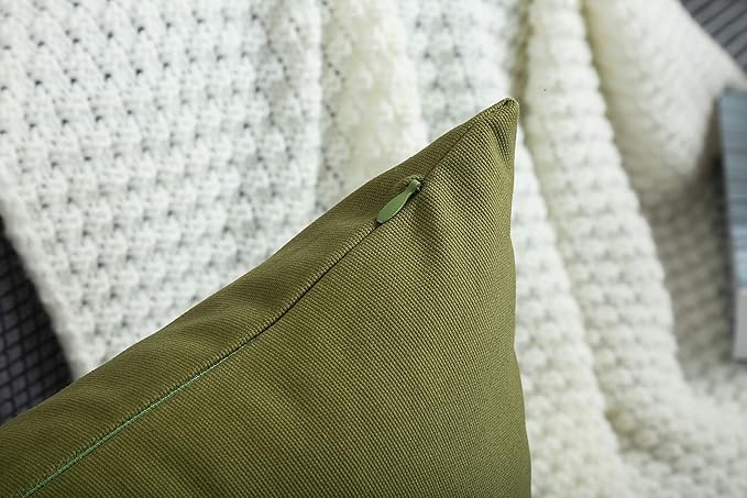 TangDepot Set of 2 Handmade Decorative Solid 100% Cotton Canvas Throw Pillow Covers/Cushion Covers, 45 Colors Available - (16"x16" 2 Pieces, Olive Green)
