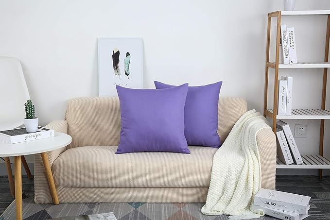 TangDepot Handmade Decorative Solid 100% Cotton Canvas Throw Pillow Covers/Pillow Shams, (22"x22", Violet), 1 Count (Pack of 1)