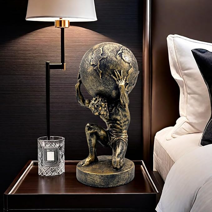 FUNSXBUG 11 Inch Large Atlas Holding World Greek God Statue Sculpture Collectible Figurine Home Decor Living Room Desktop Decoration Bronze