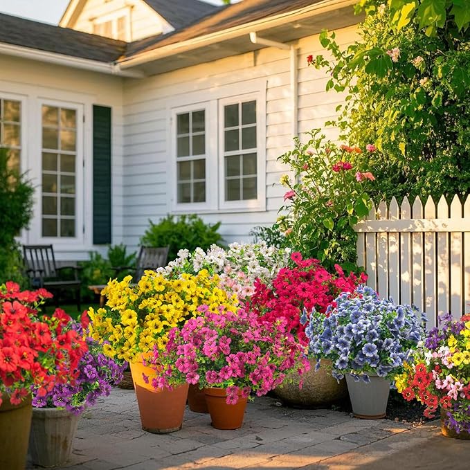 Artificial Fake Flowers for Outdoor Spring Decoration, 16 Bundles Faux Silk Colorful Daisy UV Resistant Realistic for Outside Porch Patio Home Yard Garden Planters Pots Window Box (Red Purple)