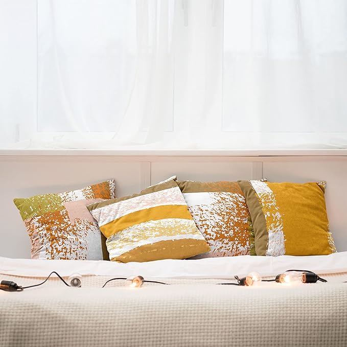 Ambesonne Grunge Throw Pillow Cushion Case Pack of 4, Abstract Design Simplistic Minimal Stripes Brushstrokes Contemporary Print, Modern Accent Double-Sided Digital Printing, 16", Orange Rose and Fawn