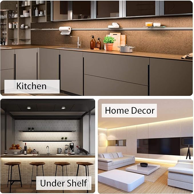 MYPLUS Under Cabinet Led Lighting, 16.4ft LED Strip Lights Kit with Dimmer Control for Kitchen, Cabinet, Shelf, Counter, Bedroom and Décor, Warm White 3000K, 1050LM