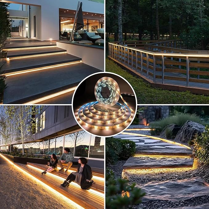 Solar LED Strip Lights Outdoor String Light Waterproof 20FT 180LED Cuttable Tape Rope Solar Lighting for Garden Path, Deck, Yard, Stair, Step, Christmas Decorative Lighting 2 Packs