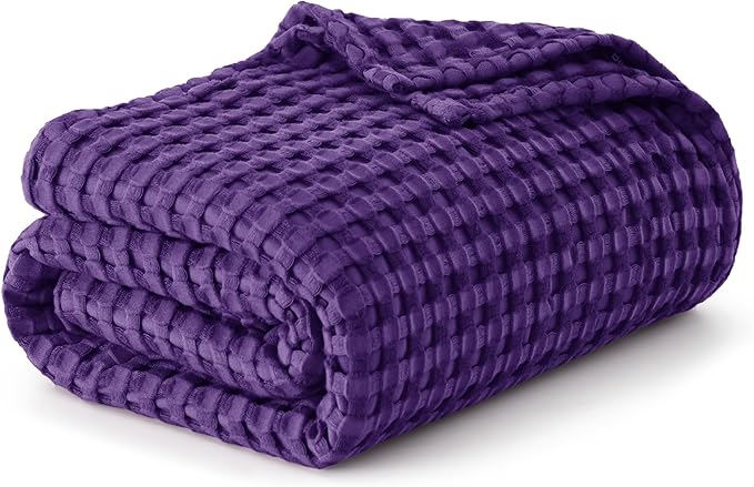 Bedsure Cooling Cotton Waffle King Size Blanket - Lightweight Breathable Blanket of Rayon Derived from Bamboo for Hot Sleepers, Luxury Throws for Bed, Couch and Sofa, Purple, 104x90 Inches