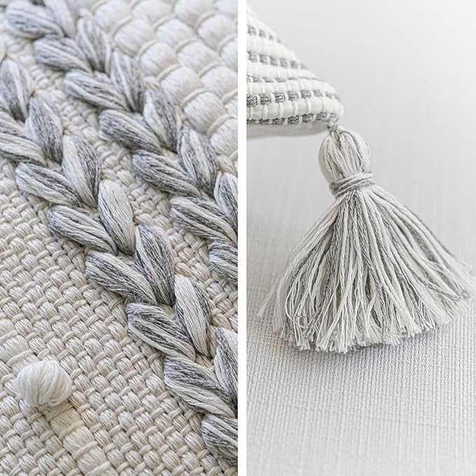BlissBlush Gray Boho Decorative Throw Pillow Cover 18x18 Square Farmhouse Accent Cushion for Couch Sofa Livingroom Bedroom Pillowcase Modern Home Décor (Pack of 1)