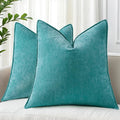 decorUhome Couch Throw Pillow Covers 20x20 Set of 2, Decorative Soft Euro Neutral Chenille Pillow Covers with Elegant Design for Sofa Bed Living Room Home Decor, Teal
