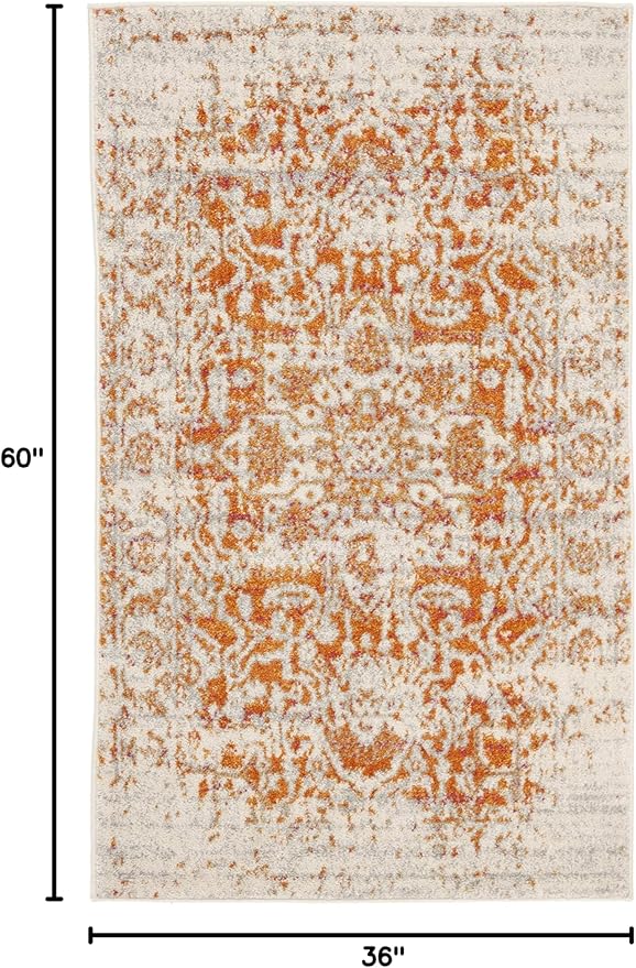 SAFAVIEH Madison Collection Accent Rug - 3' x 5', Orange & Ivory, Snowflake Medallion Distressed Design, Non-Shedding & Easy Care, Ideal for High Traffic Areas in Foyer, Living Room, Bedroom (MAD603P)