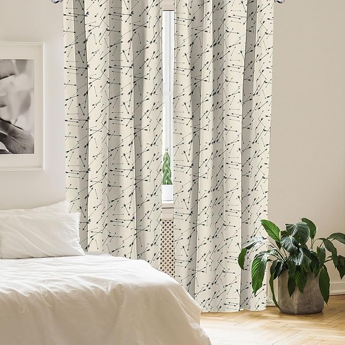 Ambesonne Arrow Curtains, Repetitive Abstract Simplistic Arrow Motif with Irregular Symmetry, Window Treatments 2 Panel Set for Living Room Bedroom, Pair of - 28" x 84", Sepia Charcoal