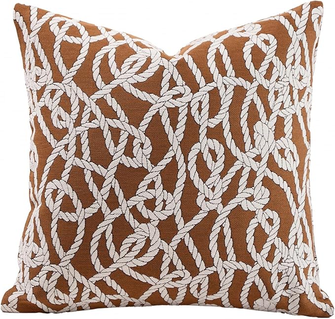 Premium Throw Pillow Covers 18x18 Inches - Tawny Birch Ropetide Knot Chenille Jacquard Embroidery Decorative Couch Pillow Covers for Living Room Bedroom Sofa Home Décor