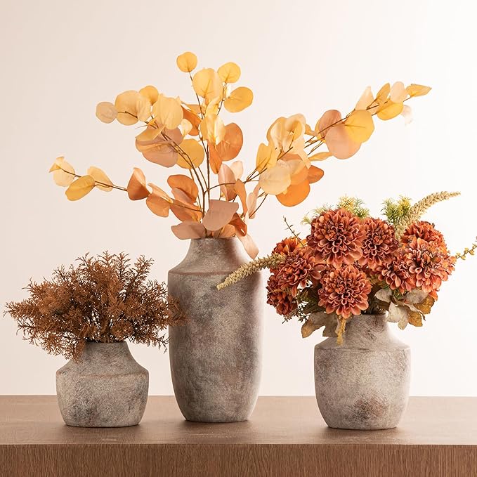 Mitt&Ditt Ceramic Flower Vase, 12.5 inch Tall Off-White Vase, Large Decorative Terracotta Vases, Farmhouse Rustic Pottery Vases for Home Decor, Living Room, Table