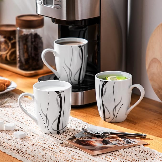 VEWEET Ceramic Coffee Mugs Set of 6, 11 OZ Coffee Cups Set with Handle, White Mugs Set Porcelain Cup Set for Kitchen, Microwave Dishwasher Safe, Series Fiona