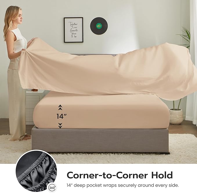 Joiedomi Full Size Comforter Set with Sheets Beige, 7 Pieces Full Size Bed Set with 1 Down Alternative Comforter, 1 Flat Sheet, 1 Fitted Sheet, 2 Pillowcases and 2 Pillow Shams, Bed in a Bag