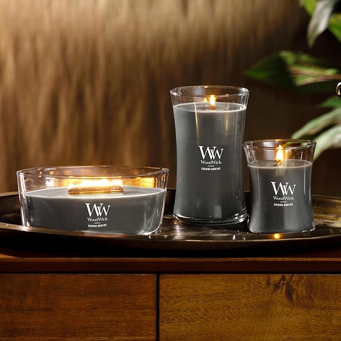 WoodWick Ellipse Scented Candle Evening Bonfire 16oz Up to 50 Hours Burn Time Gray
