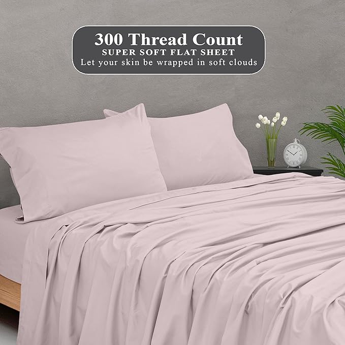 Royale Linens 300 Thread Count 100% Long Staple Combed Cotton Flat Sheet - Super Soft - Top Sheet - Twin Flat Sheet Sold Separately - Breathable, Cool & Crisp Percale Only (Twin, Lavendar)
