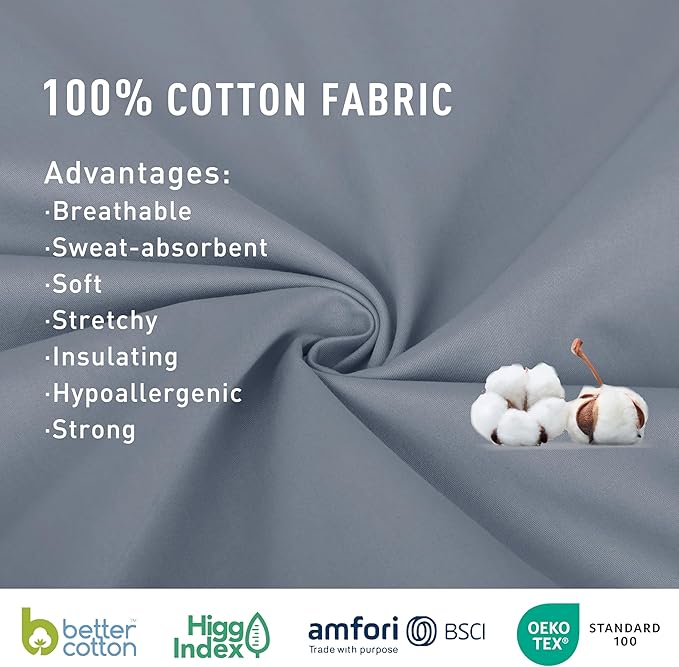 Sunflower Queen Fitted Sheet, 1-Piece Extra Deep Pocket Fitted Bottom Sheet 22", 100% Cotton Sateen Soft Breathable, Stone Blue