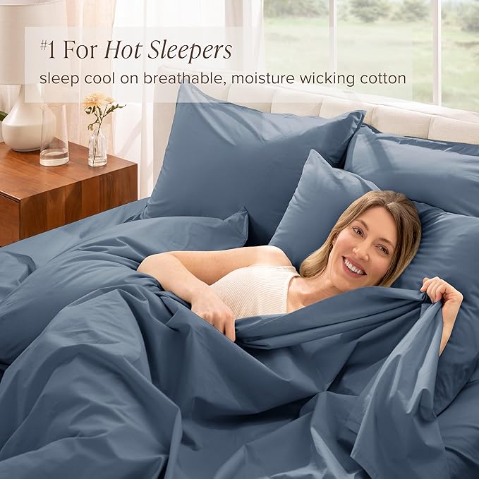 Bare Home 100% Organic Cotton Full XL Sheet Set - Crisp Percale Weave - Lightweight & Breathable - Bedding Sheets & Pillowcases (Full XL, Bering Sea)