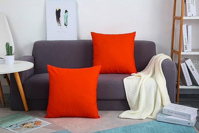 TangDepot Handmade Decorative Solid 100% Cotton Canvas Throw Pillow Covers/Pillow Shams, (28" x28" , Red Orange, 1 Count (Pack of 1))