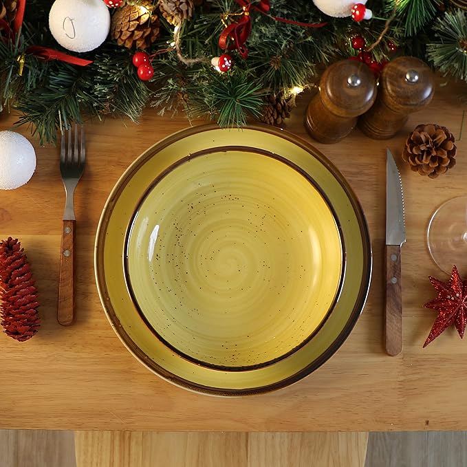 ONEMORE Porcelain Pasta Bowl 30 Oz, Large Ceramic Salad Serving Bowl/Oven, Set of 6 Kitchen Dinnerware, Microwave and Dishwasher Safe, Easy to Clean, Yellow