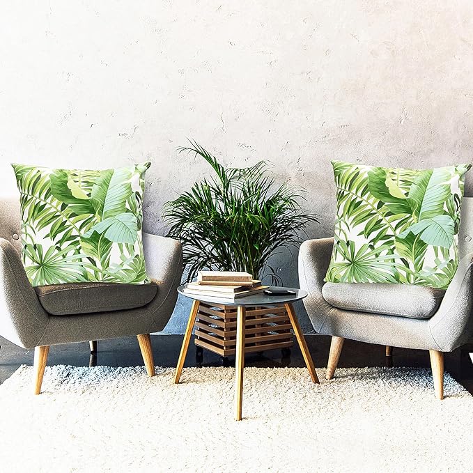 Decorative Throw Pillow Covers Set of 2 Green Leaves of Tropical Pillow Covers 16x16 inch Super Soft Short Plush Square Throw Pillows,Farmhouse Outdoor Pillow Covers for Couch Living Room