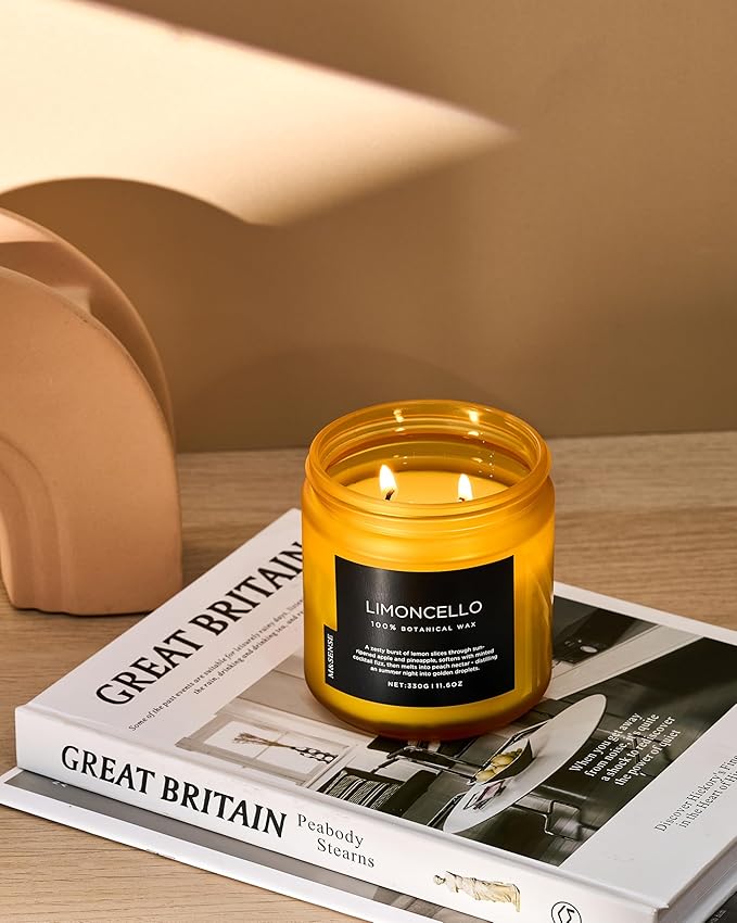 M&SENSE Limocello Scented Candle - 11.6oz Natural Soy Wax Non Toxic 70-Hour Slow Burning 2-Wick Lemon Highly Scent for Home Decor, Summer Candle for Yoga Spa & Meditation & Relaxing Gift