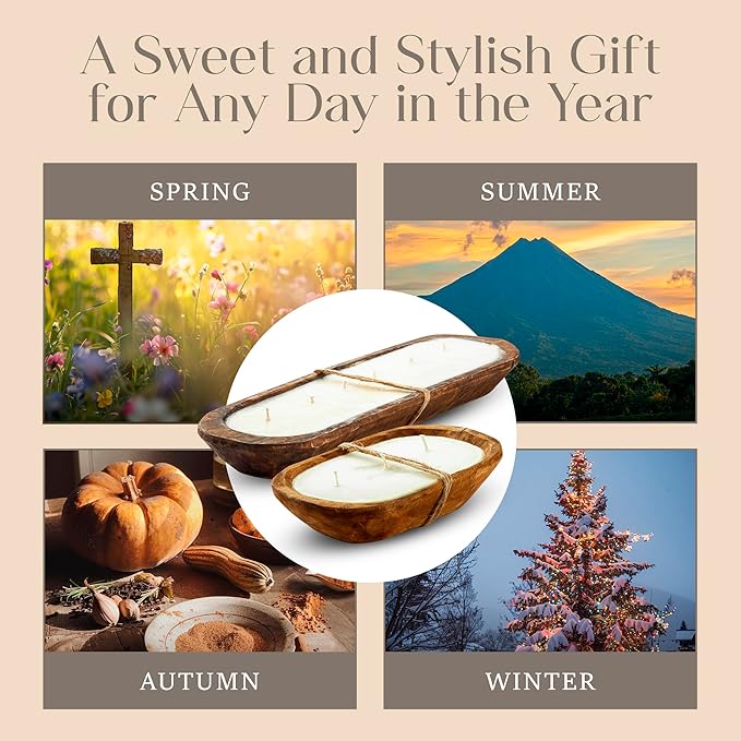 Dough Bowl Candle Co. Gingerbread Soy Candle - 3 Wick Rustic Farmhouse Decor Odor Eliminator in Wooden Bowls, 20 Ounce Wooden Dough Bowl Candle, All-Natural Gifts for Women and Men, Coffee Table Decor