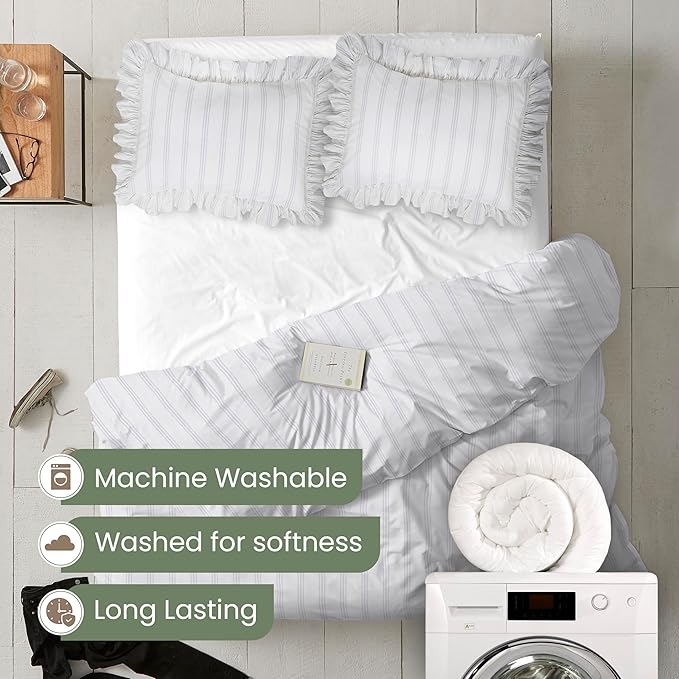 EcoPure Martex Comfort Wash 3-Piece Print Full/Queen Comforter Set – 100% Organic Cotton - All-Season - Breathable & Lightweight – Easy Care - Brooke