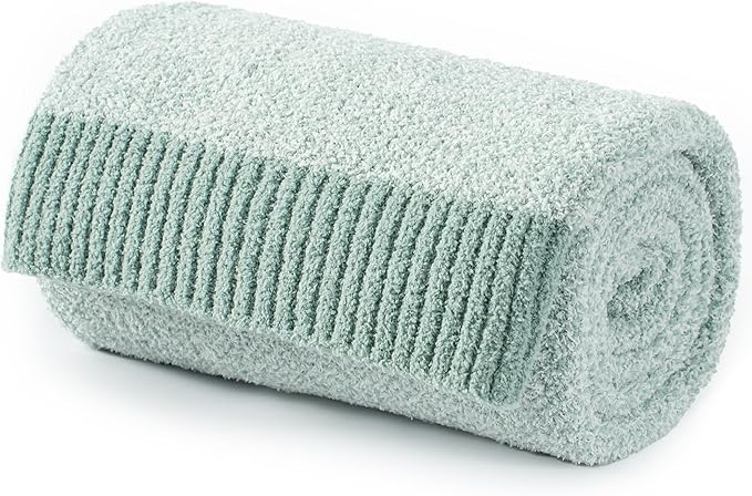 Carriediosa Heather Throw Blanket 50" X 60", 400GSM Ultra Soft Microfiber Fuzzy Fluffy Reversible Knitted Blankets Cozy Plush Lightweight and Warm Fall Throws for Couch, Bed, Sofa, Sage Green