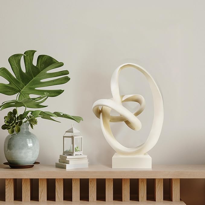 Knot Sculptures, Modern Coffee Table Statues, Abstract Center Piece for Home Office, Dining Living Room Desk Decor, Bookends, 15.5 x 10.5 inch, Beige