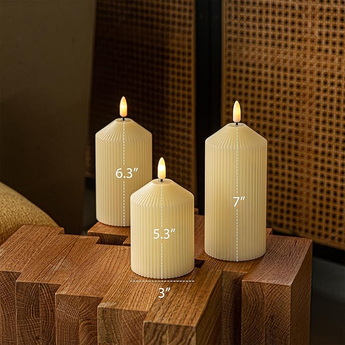 Flameless Candles with Remote, 3 Pack Battery Operated Candles Real Wax LED Fake Pillar Candles with Timer Flickering Battery Candle for Wedding Home Party, Ivory