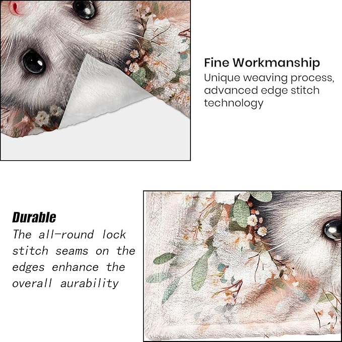 Cute Possum Blanket - Adorable Sweet Opossum Flower Crown Fleece Throw,Gifts for Kids Adult, Soft & Warm,Lightweight, for Modern Decor,Animal Lovers, and Room Home Accents 50x60in