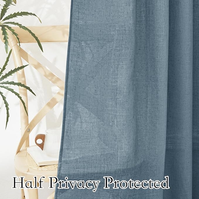 RYB HOME Stone Blue Sheer Curtains 90 inch Long Light Filtering Privacy Window Curtain Panels Soft Vertical Drapes Semitransparent Sheer Backdrop for Canopy Bed Nursery, W52 x L90 inch, 2 Panels