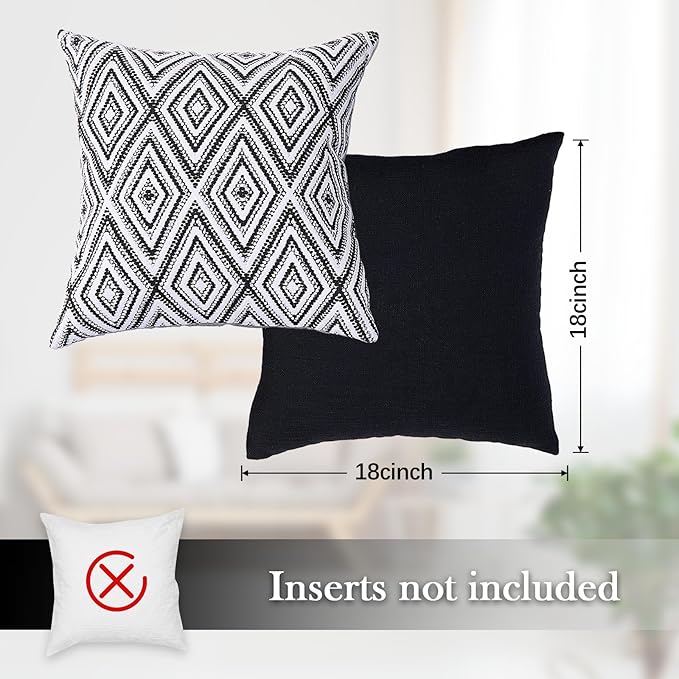HPUK Decorative Throw Pillow Covers Set of 4 Geometric Design Linen Cushion Cover for Couch Sofa Living Room, 18"x18" inches, Black