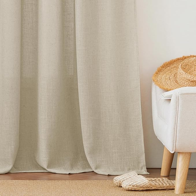RYB HOME Semi Sheer Curtains for Bedroom, Airy Solid Sheer Window Curtain Stylish Privacy Drapes for Kitchen Dining Room Nursery, Beige, Wide 70 x Long 95, 2 Panels